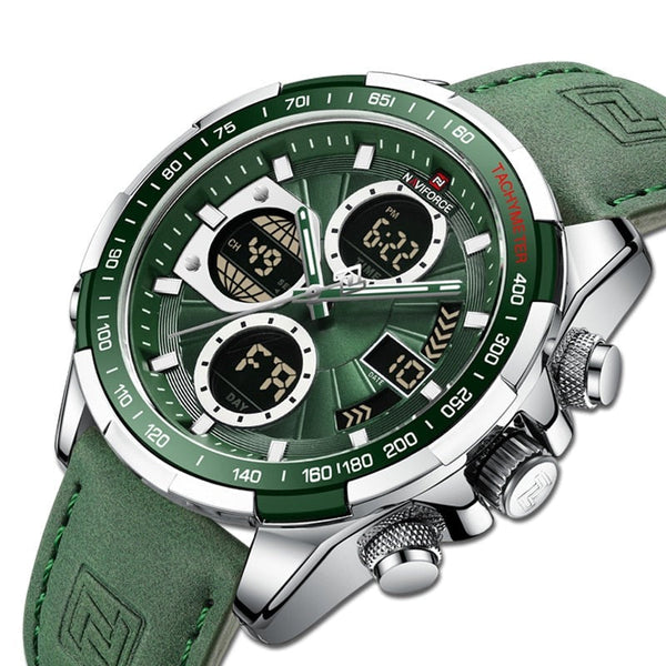 Relógio Masculino Navi Force Green  Digital Com Pulseira Em Couro